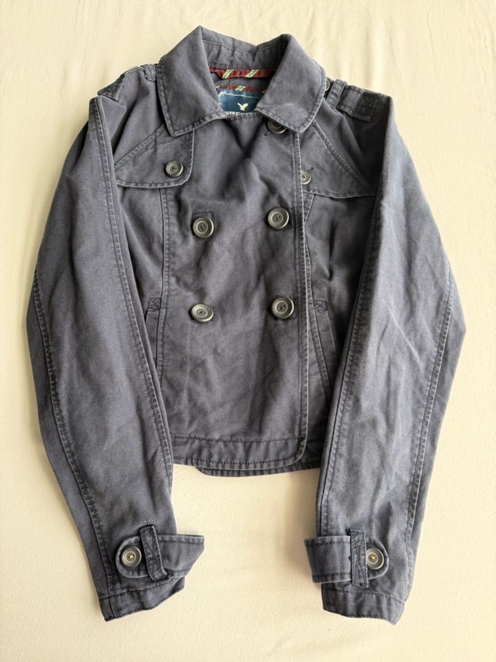 American Eagle Outfitters Cropped Peacoat Navy Military Jacket Double Breasted